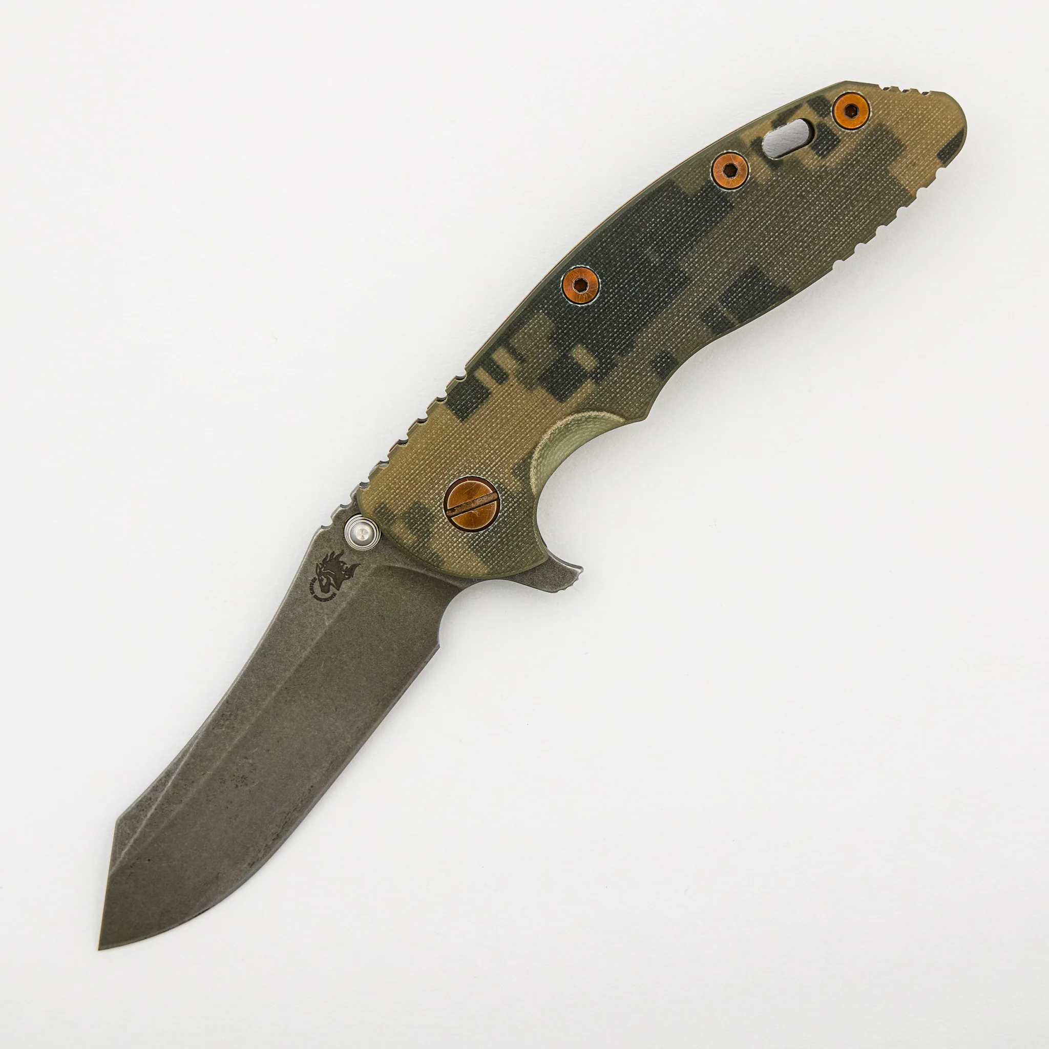 Steel Flame Collaboration XM-18 3.5" - Skinner S35VN - Teflon Washers - Old School Crusades & Lion - Digi Camo G10