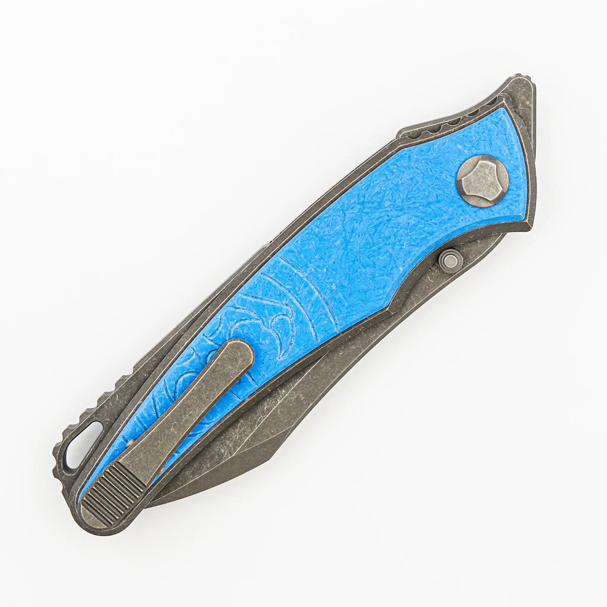 Talon - Tumbled Titanium/Ocean Blue Glass Handle - M390 Blade - Image 4