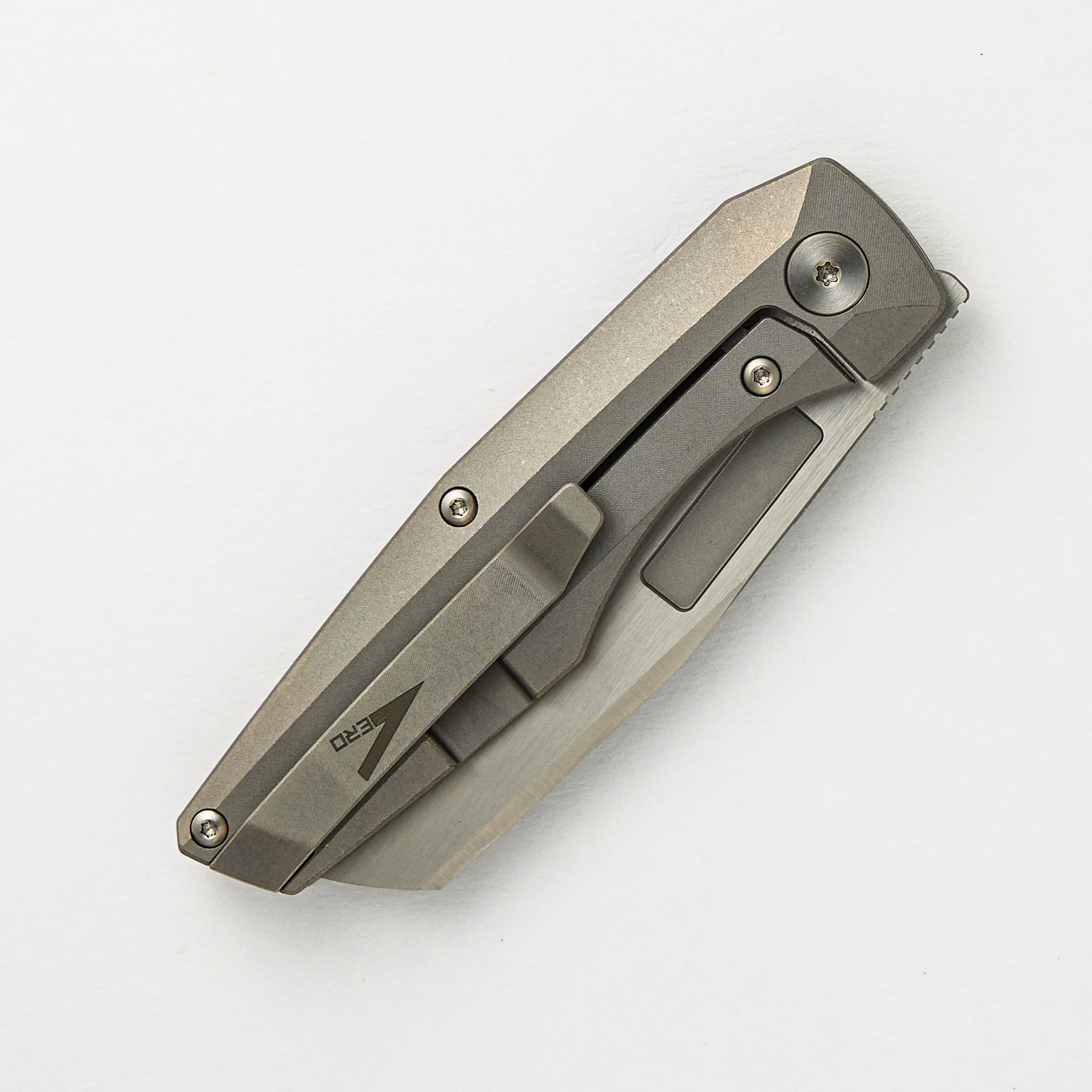 Axon Frame Lock Mini Hand Satin M390 Sheepsfoot Blade Stonewash Titanium Handle - Image 4