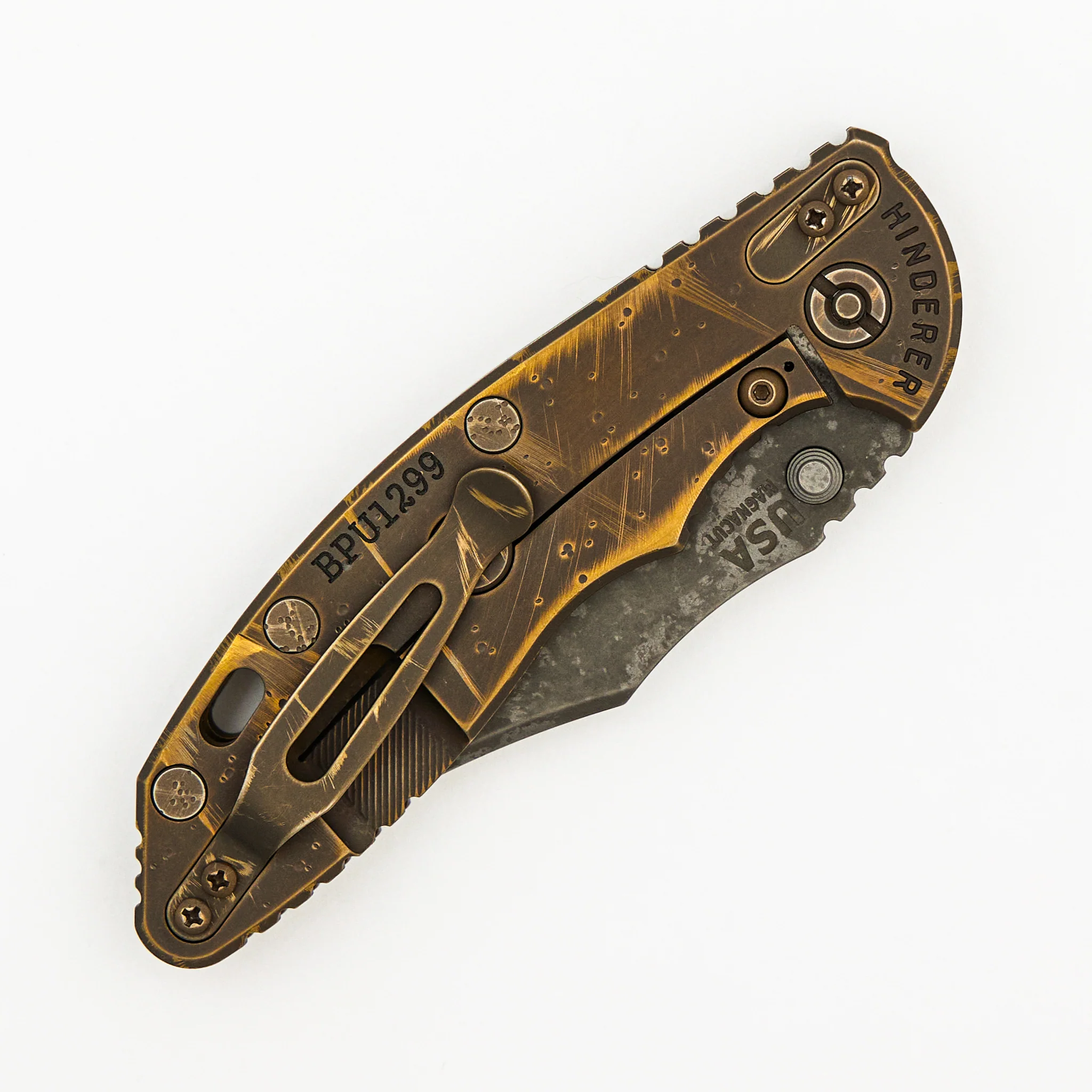 XM-18 3.5″ - MagnaCut Bowie - Non-Flipper - Tri-Way - BFPU - Ti Warthog Scale - Bronze - Image 4