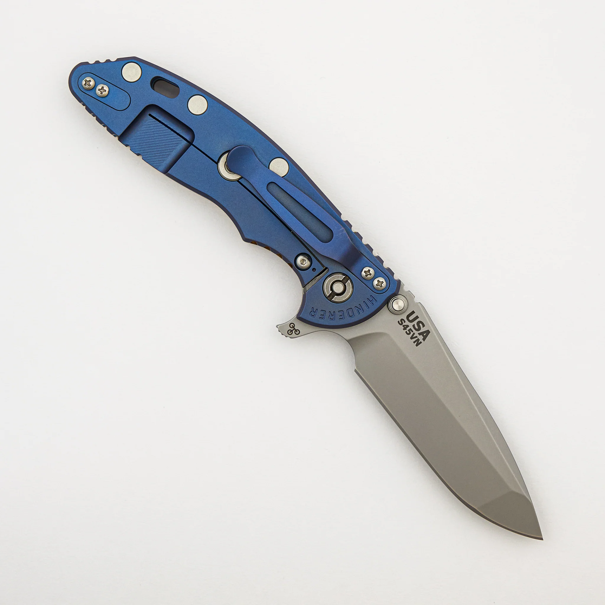 XM-18 3.5" - S45VN Spanto - Tri-Way - Bead Blast Blue - Curly White Oak - Bead Blast Hardware - Image 2