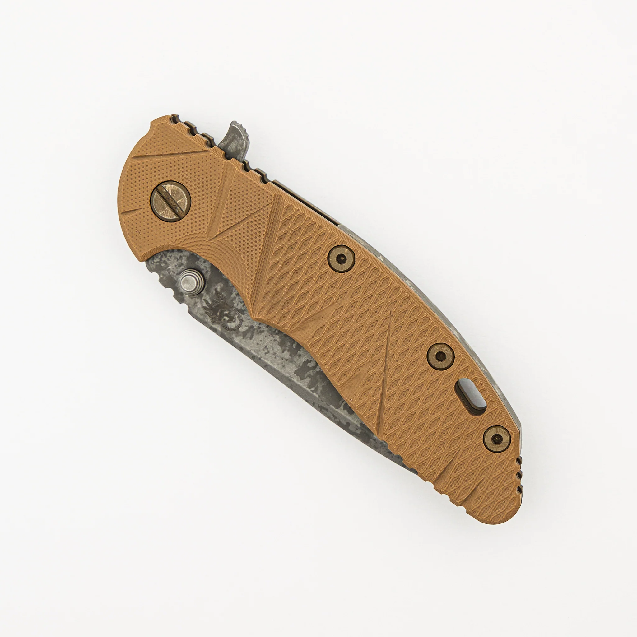 XM-18 3.5" - S45VN Spanto - Tri-Way - BFPU - Textured Lockside - Faux Bolster Coyote G10 - Ti Backspacer - Image 3